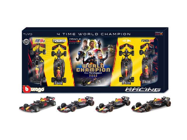 Bburago F1 Red Bull Racing 4PK Max Verstappen Four Times World Champion Set (4-Car Set) 1/43 Scale Model