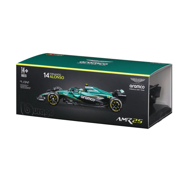 Bburago F1 Aston Martin F1 Team AMR24 With Helmet Fernando Alonso 1/24 Scale Model