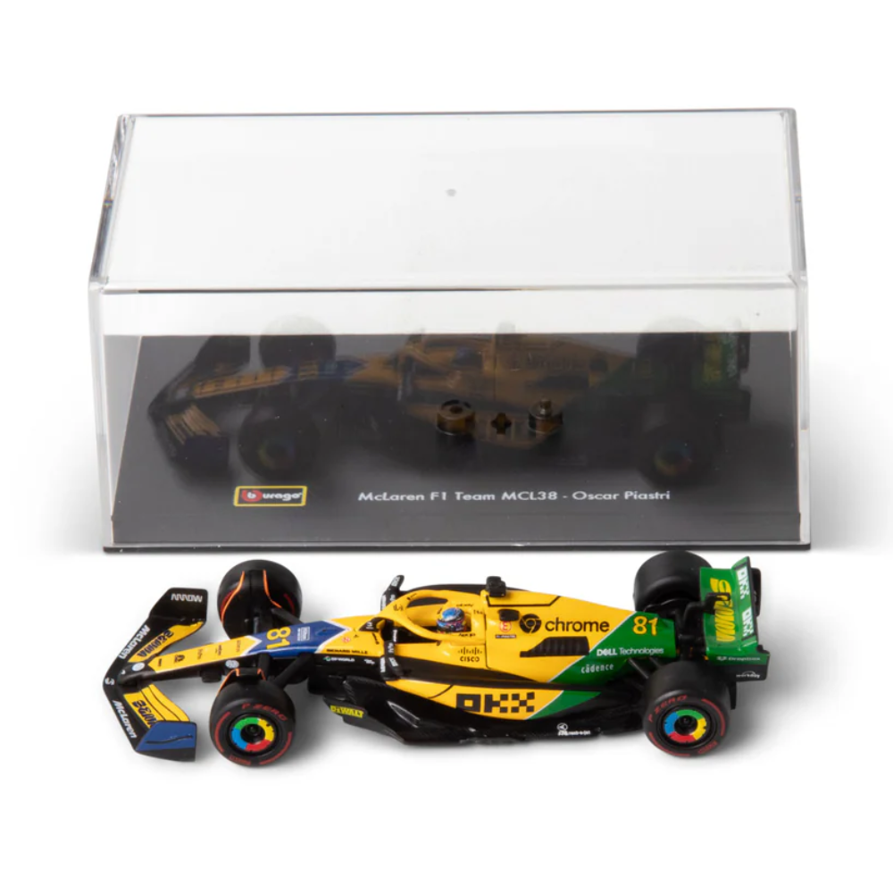 Bburago F1 McLaren F1 MCL38 2024 With Helmet - Oscar Piastri Special Ayrton Senna Livery 1/43 Scale Model