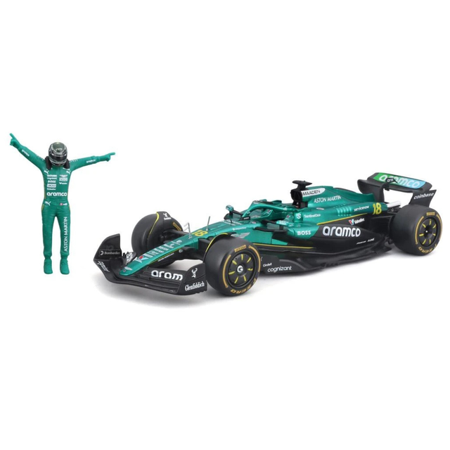 Bburago F1 Aston Martin F1 Team AMR24 With Driver Figure Lance Stroll 1/24 Scale Model