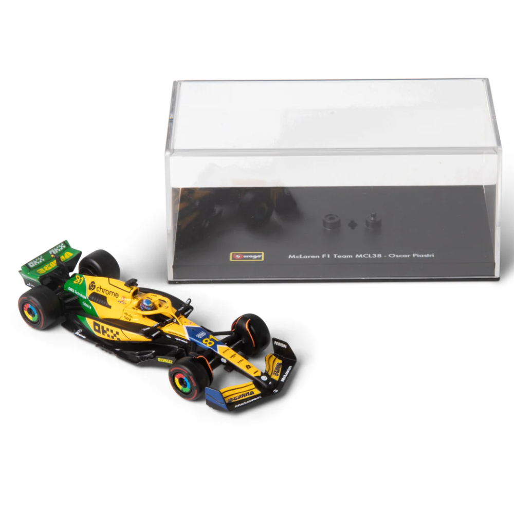 Bburago F1 McLaren F1 MCL38 2024 With Helmet - Oscar Piastri Special Ayrton Senna Livery 1/43 Scale Model