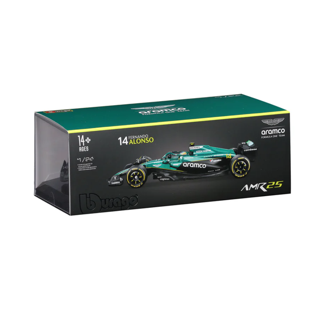 Bburago F1 Aston Martin F1 Team AMR24 With Helmet Fernando Alonso 1/24 Scale Model