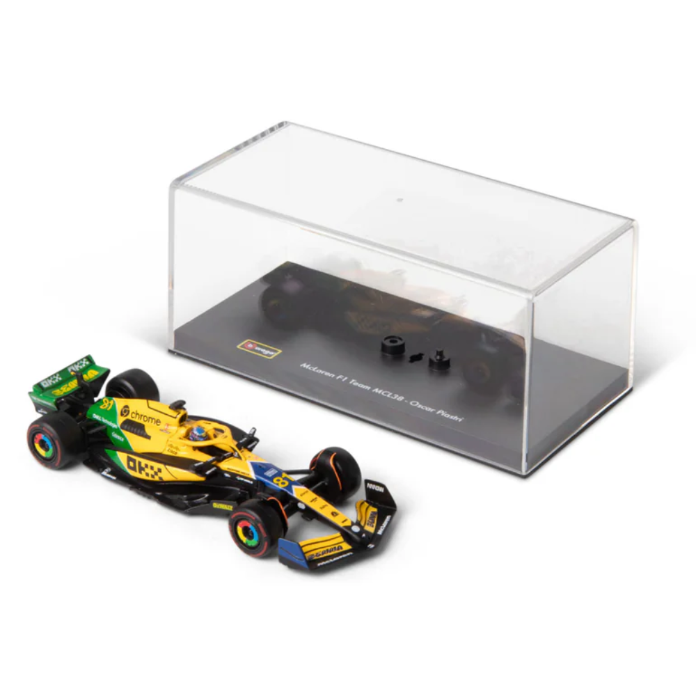 Bburago F1 McLaren F1 MCL38 2024 With Helmet - Oscar Piastri Special Ayrton Senna Livery 1/43 Scale Model
