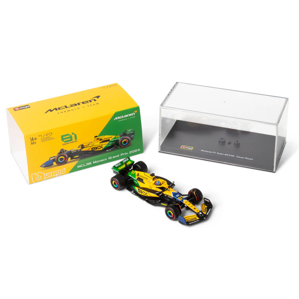 Bburago F1 McLaren F1 MCL38 2024 With Helmet - Oscar Piastri Special Ayrton Senna Livery 1/43 Scale Model
