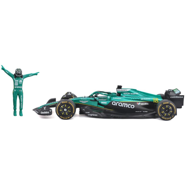 Bburago F1 Aston Martin F1 Team AMR24 With Driver Figure Lance Stroll 1/24 Scale Model
