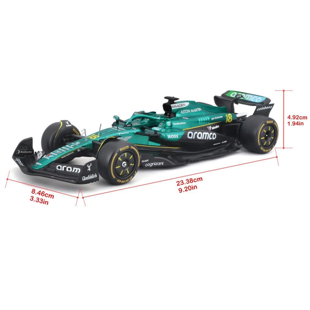 Bburago F1 Aston Martin F1 Team AMR24 With Driver Figure Lance Stroll 1/24 Scale Model