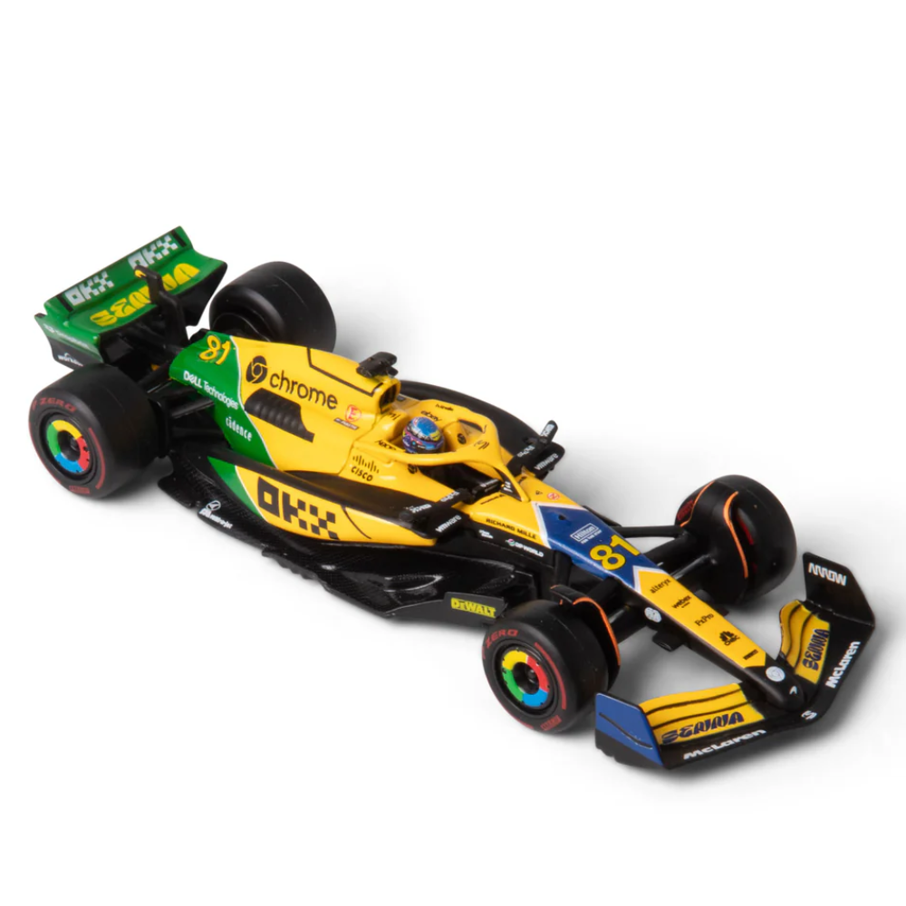 Bburago F1 McLaren F1 MCL38 2024 With Helmet - Oscar Piastri Special Ayrton Senna Livery 1/43 Scale Model