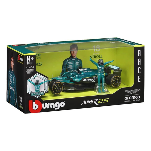 Bburago F1 Aston Martin F1 Team AMR24 With Driver Figure Lance Stroll 1/24 Scale Model