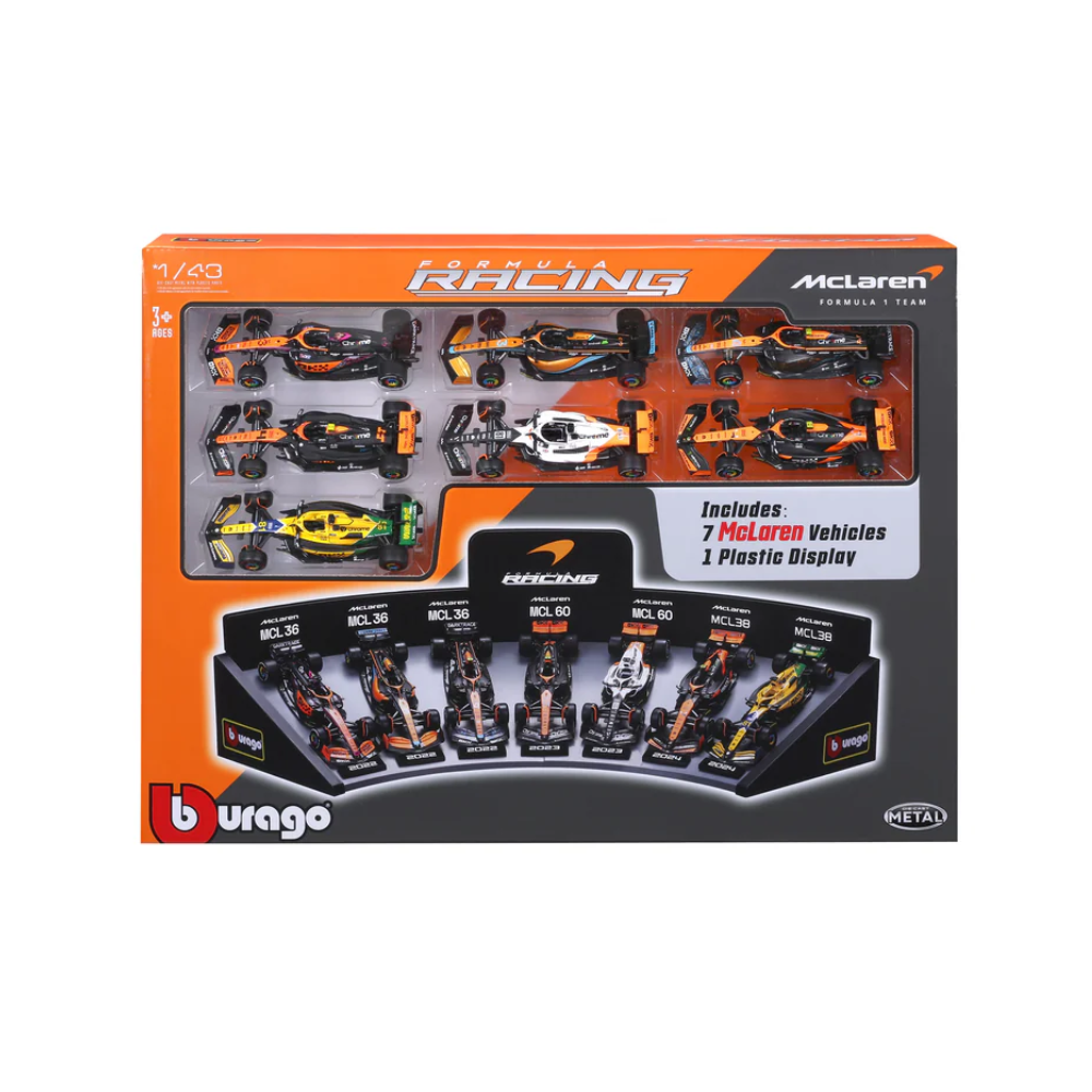 Bburago F1 Mclaren F1 Team Deluxe Gift Set With Display Stand (7-Car Set) 1/43 Scale Model