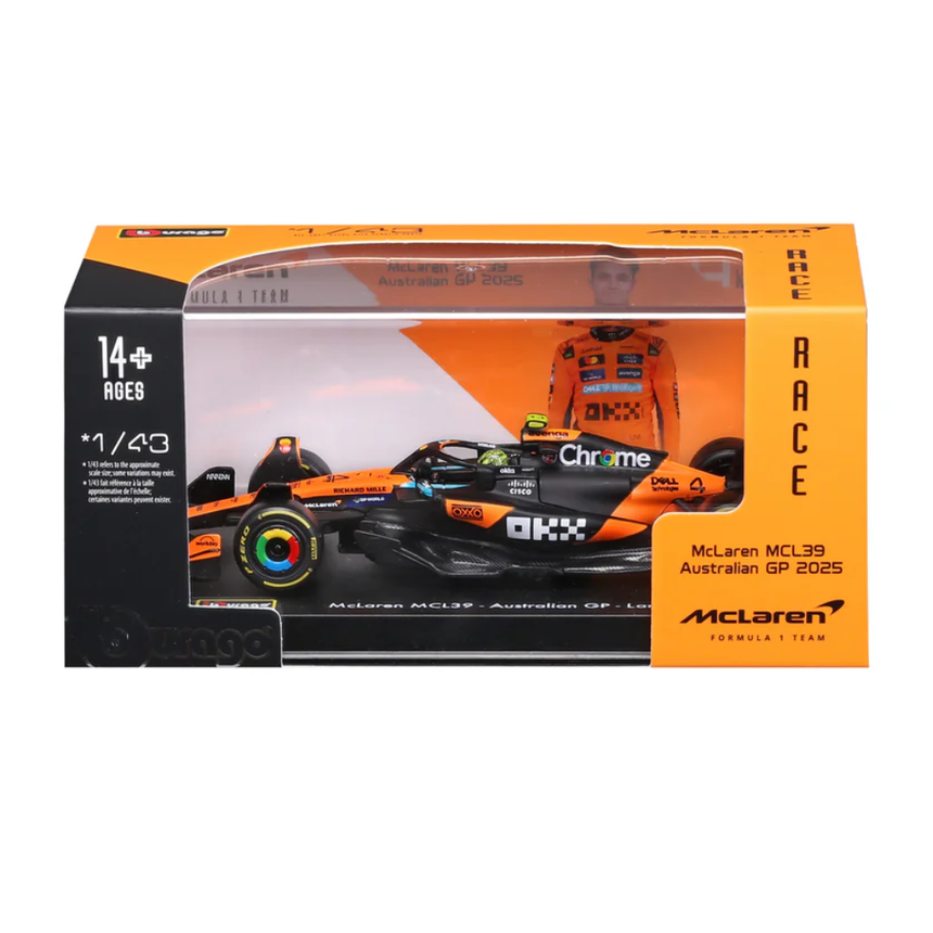Bburago F1 McLaren F1 Team MCL39 2025 Lando Norris With Helmet 1/43 Scale Model