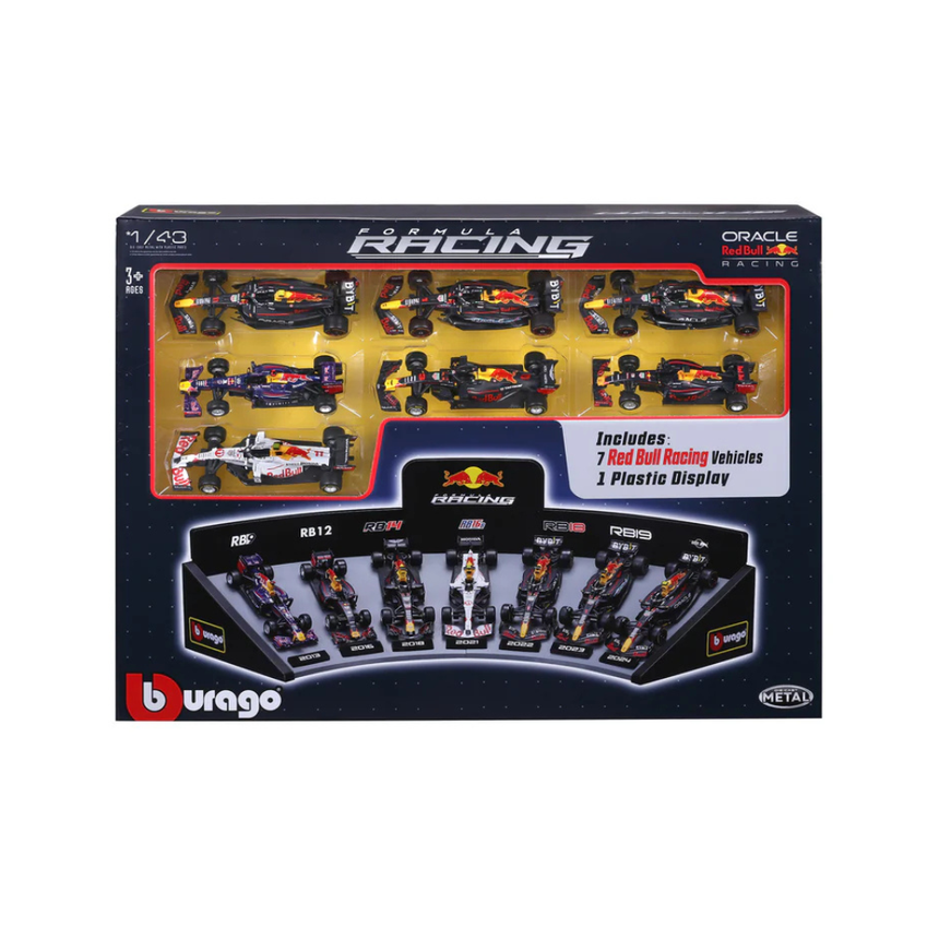 Bburago F1 Red Bull Racing Deluxe Gift Set with Display Stand (7-Car Set) 1/43 Scale Model