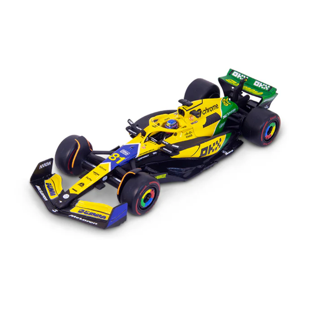 Bburago F1 McLaren F1 MCL38 2024 With Helmet - Oscar Piastri Special Ayrton Senna Livery 1/43 Scale Model