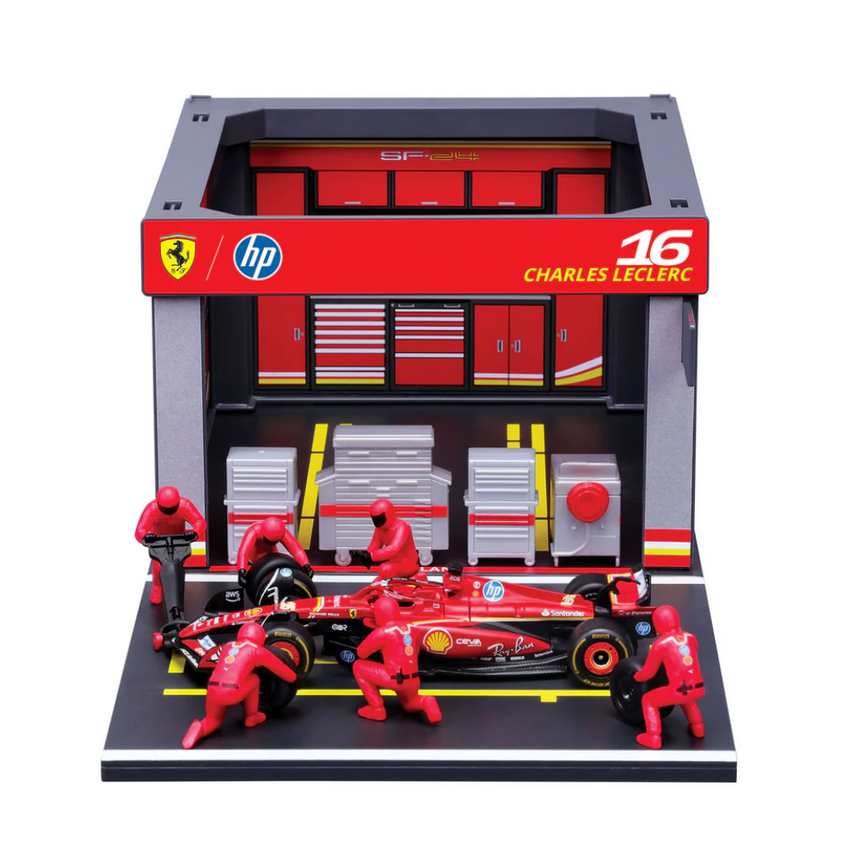 Bburago F1 Ferrari F1 Team SF-24 2024 Pit Pass Diorama Charles Leclerc 1/43 Scale