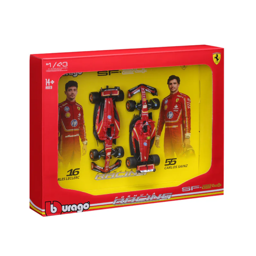 Bburago F1 2024 Ferrari F1 Team SF-24 Two Pack Charles Leclerc and Carlos Sainz 1/43 Scale