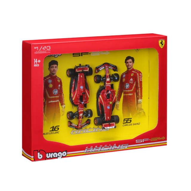 Bburago F1 2024 Ferrari F1 Team SF-24 Two Pack Charles Leclerc and Carlos Sainz 1/43 Scale Model