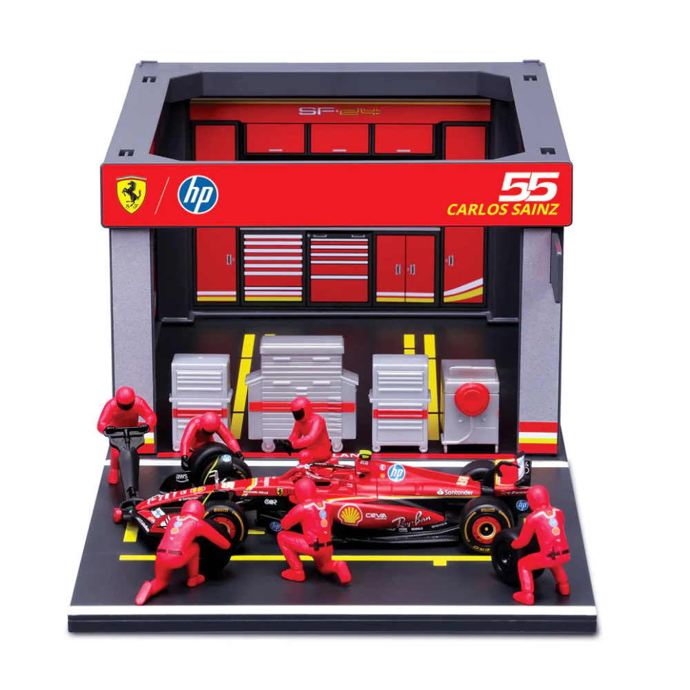 Bburago F1 Ferrari F1 Team SF-24 2024 Pit Pass Diorama Carlos Sainz 1/43 Scale