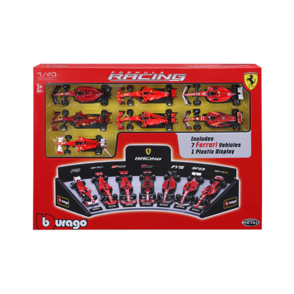 Bburago F1 Ferrari F1 Team Deluxe Gift Set with Display Stand (7-Car Set) 1/43 Scale Model