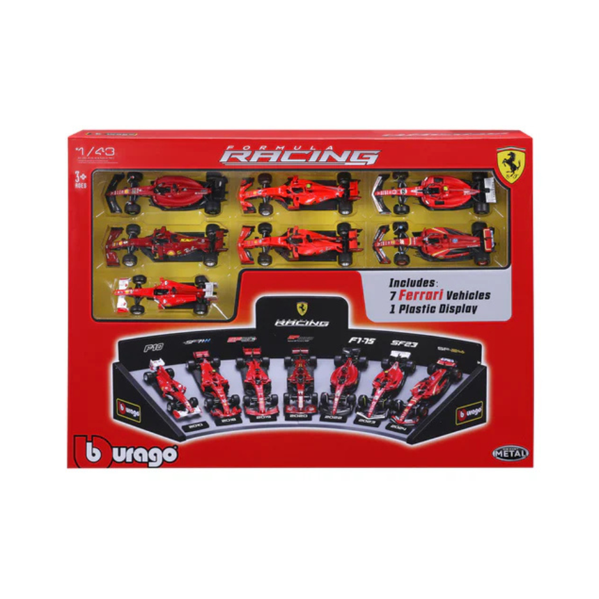 Bburago F1 Ferrari F1 Team Deluxe Gift Set with Display Stand (7-Car Set) 1/43 Scale Model