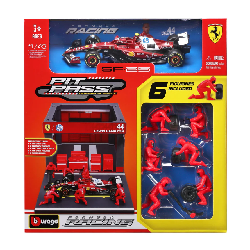 Bburago F1 Ferrari F1 Team SF-25 Pit Pass Diorama Lewis Hamilton 1/43 Scale Model