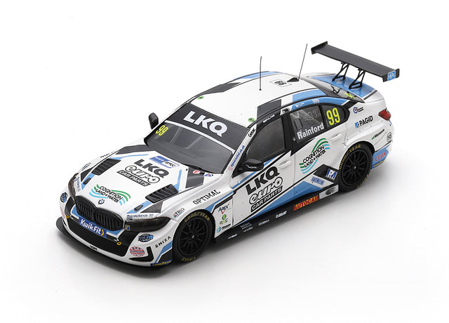 Spark Models LKQ Euro Car Parts with WSR No. 99 BMW 330i BTCC - Brands Hatch Indy Race 3 Winner 2025 - Charles Rainford 1/43 Scale Model