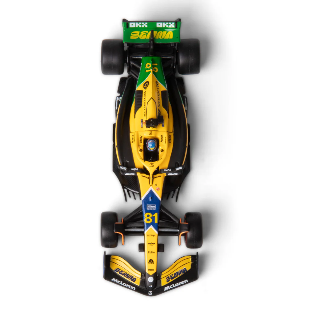 Bburago F1 McLaren F1 MCL38 2024 With Helmet - Oscar Piastri Special Ayrton Senna Livery 1/43 Scale Model