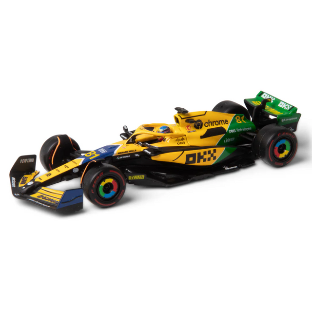 Bburago F1 McLaren F1 MCL38 2024 With Helmet - Oscar Piastri Special Ayrton Senna Livery 1/43 Scale Model