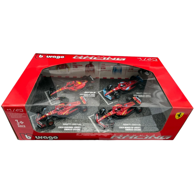 Bburago F1 Ferrari F1 Team 4PK Charles Leclerc Highlights Set (4-Car Set) 1/43 Scale Model