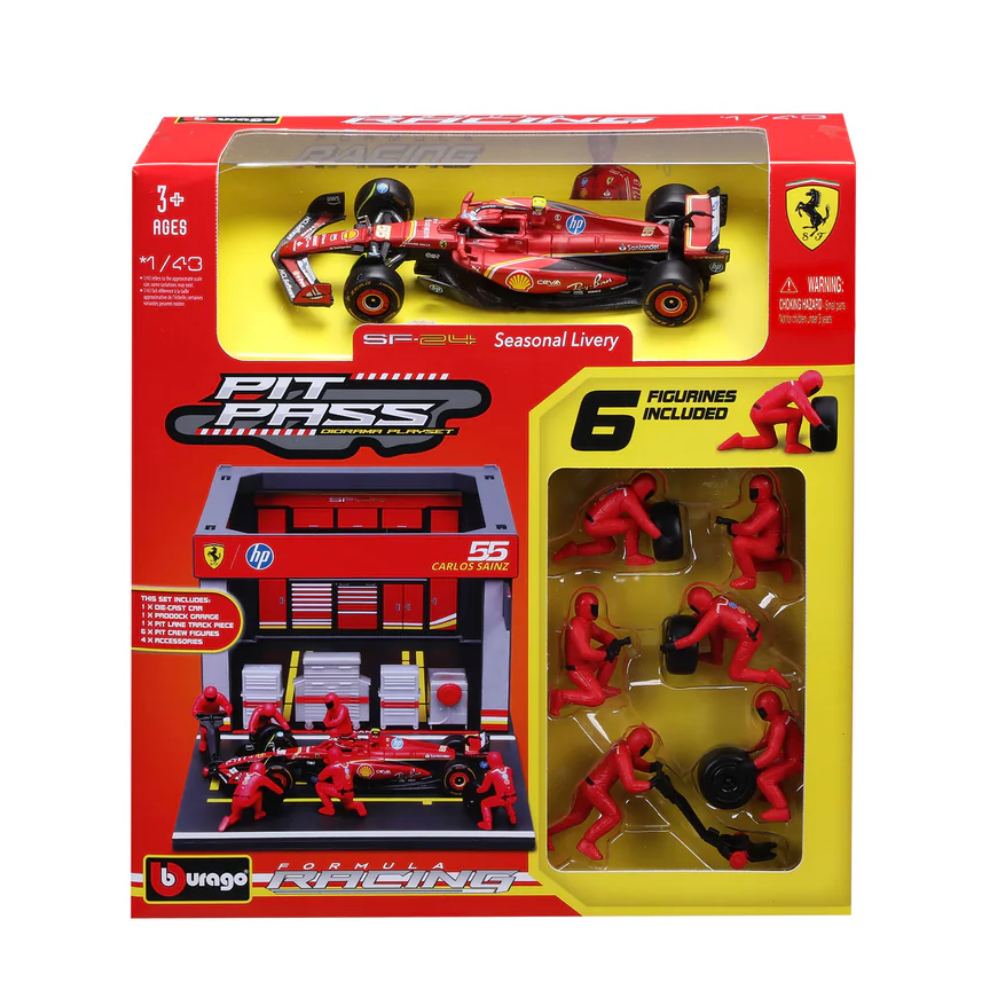 Bburago F1 Ferrari F1 Team SF-24 2024 Pit Pass Diorama Carlos Sainz 1/43 Scale