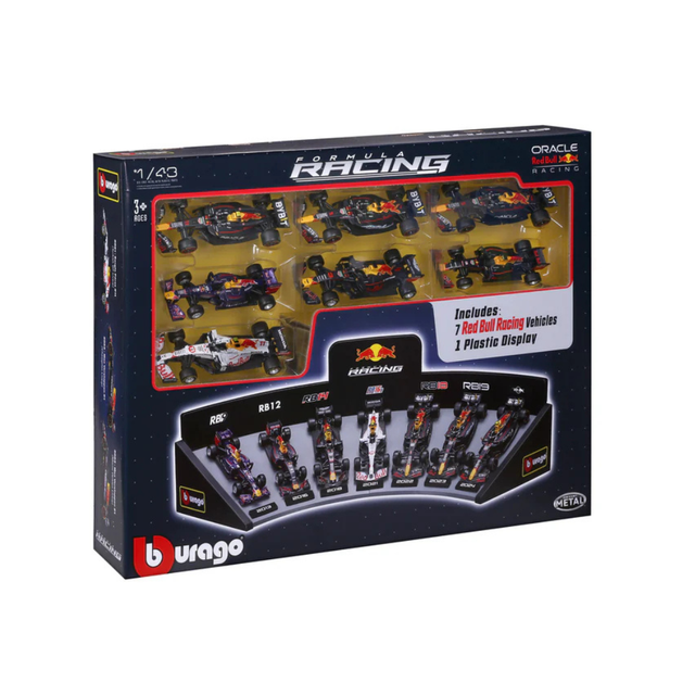 Bburago F1 Red Bull Racing Deluxe Gift Set with Display Stand (7-Car Set) 1/43 Scale Model