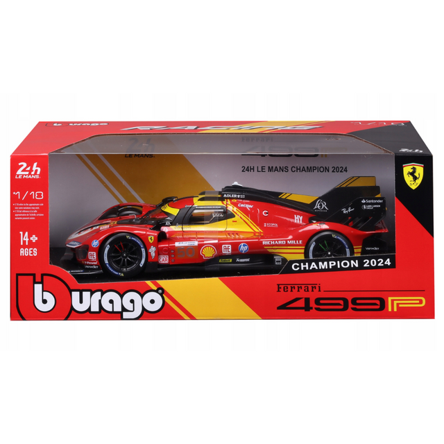 Bburago Ferrari Racing 499P Le Mans Hypercar 2024 AF Corse No.50 1/18 Scale Model