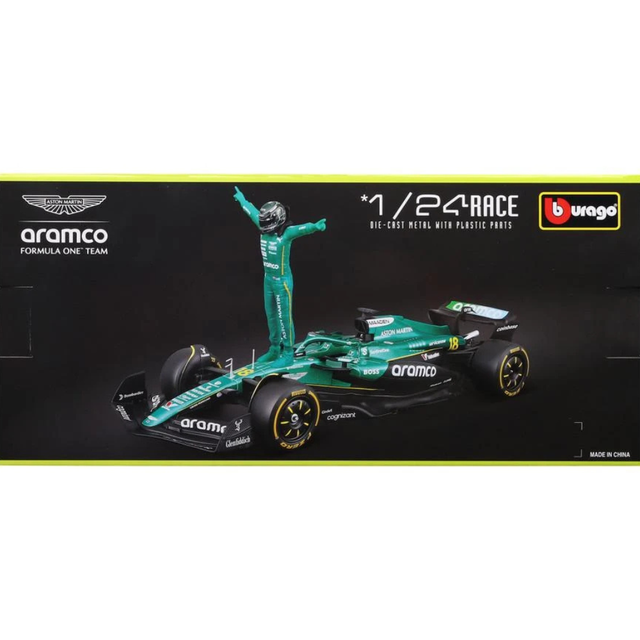 Bburago F1 Aston Martin F1 Team AMR24 With Driver Figure Lance Stroll 1/24 Scale Model