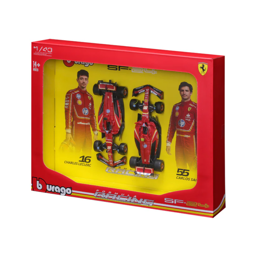 Bburago F1 2024 Ferrari F1 Team SF-24 Two Pack Charles Leclerc and Carlos Sainz 1/43 Scale