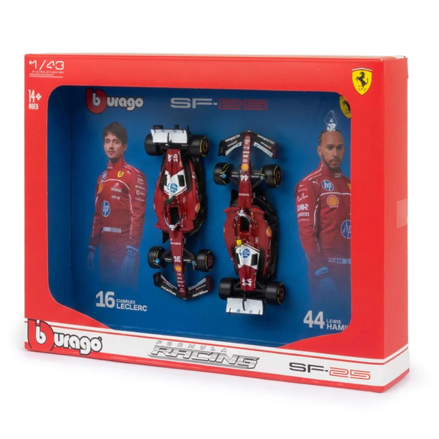 Bburago F1 Ferrari F1 Team SF-25 2025 Lewis Hamilton & Charles Leclerc Team Two (2) Pack 1/43 Scale Model