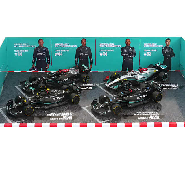 Bburago F1 Mercedes F1 Team British GP Lewis Hamilton Pack of 4 1/43 Scale Model
