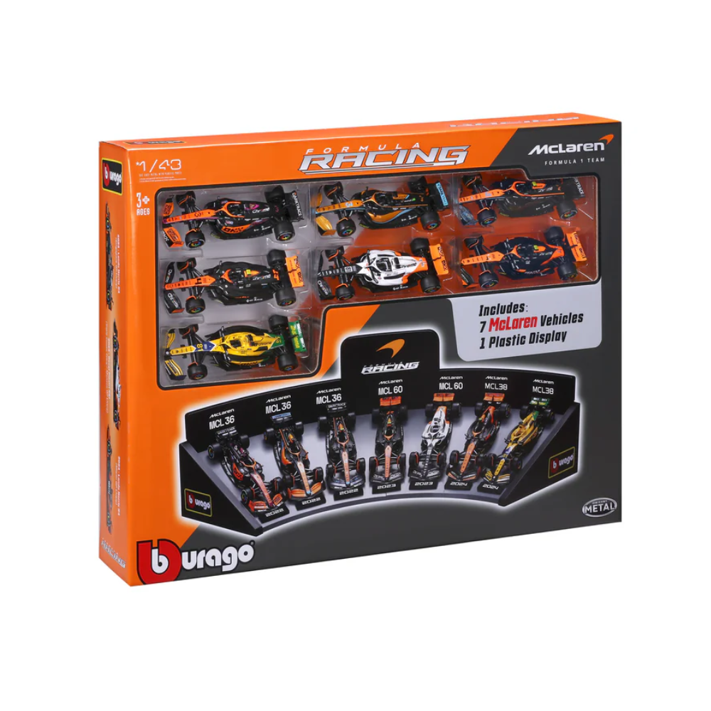 Bburago F1 Mclaren F1 Team Deluxe Gift Set With Display Stand (7-Car Set) 1/43 Scale Model
