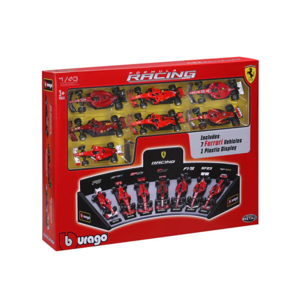 Bburago F1 Ferrari F1 Team Deluxe Gift Set with Display Stand (7-Car Set) 1/43 Scale Model