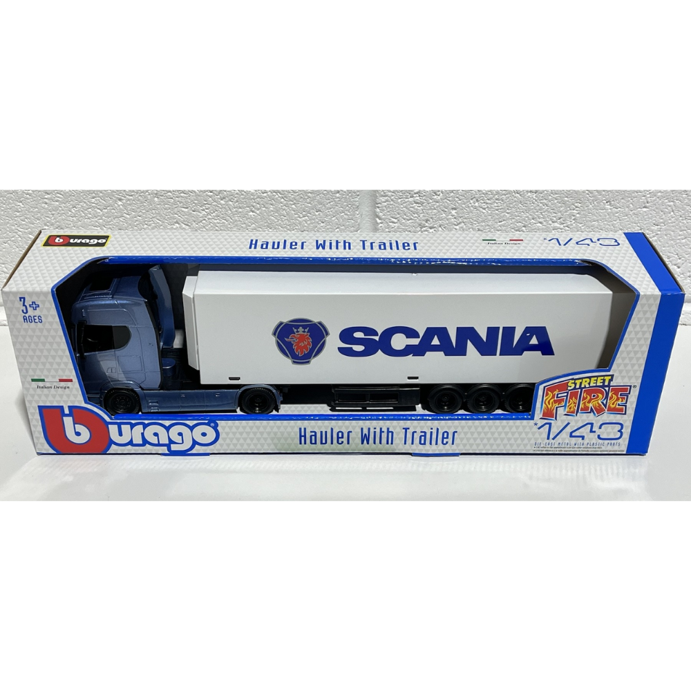 Bburago Street Fire Haulers With Trailer - Scania S730 1/43 Scale Model Truck