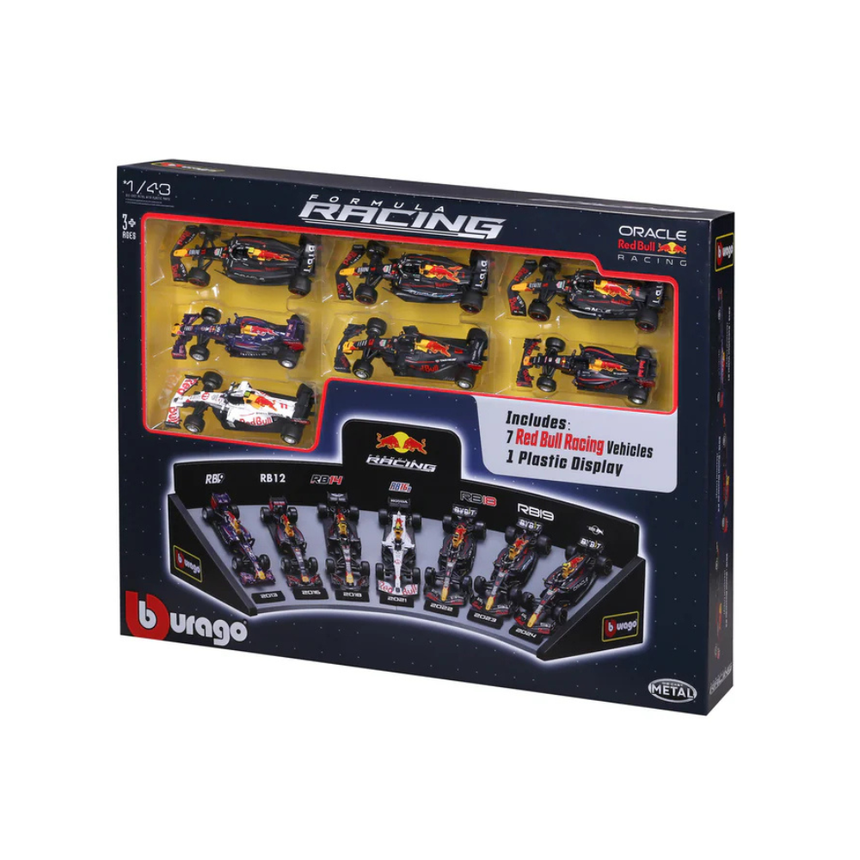 Bburago F1 Red Bull Racing Deluxe Gift Set with Display Stand (7-Car Set) 1/43 Scale Model