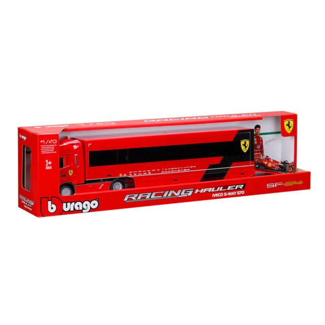 Bburago F1 Ferrari F1 Iveco S-Way 570 Racing Transporter with F1 Car 1/43 Scale Model Truck