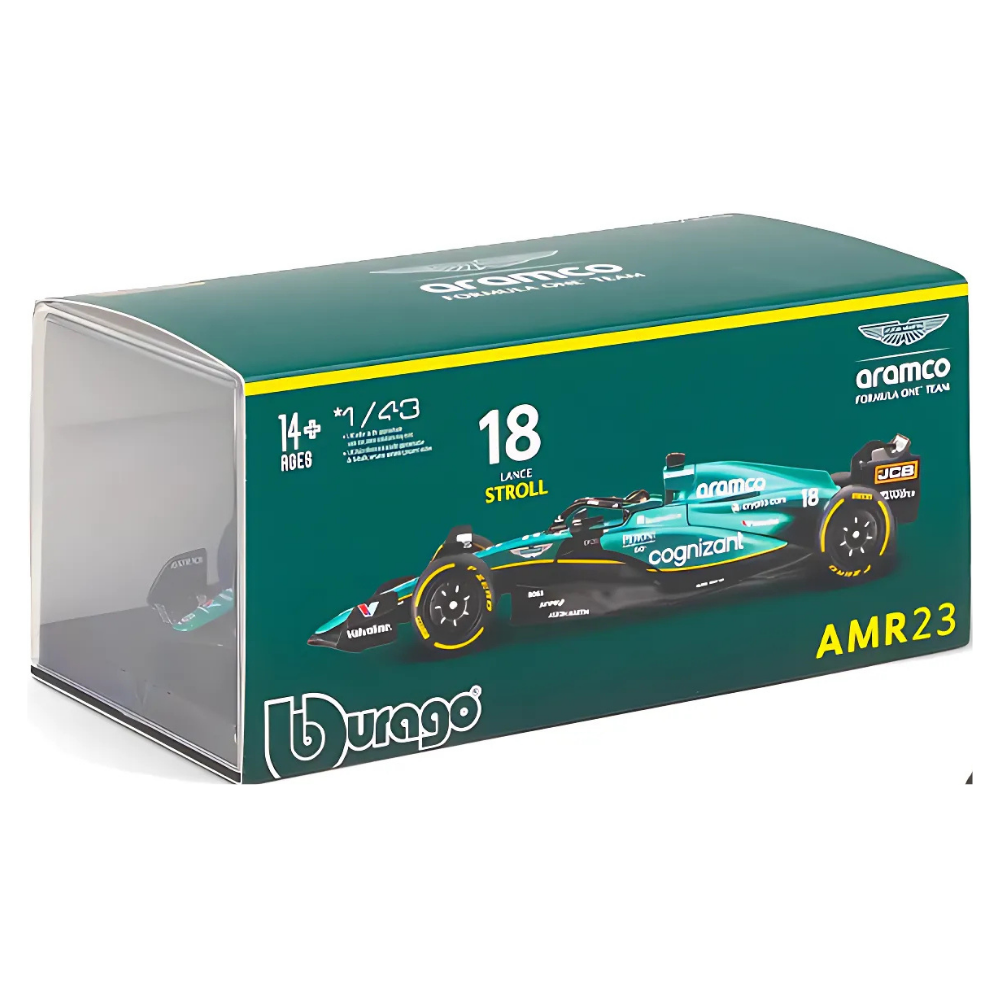 Bburago F1 Aston Martin F1 2023 AMR23 No.18 - Lance Stroll With Helmet 1/43 Scale Model