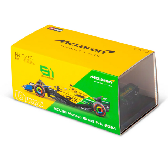 Bburago F1 McLaren F1 MCL38 2024 With Helmet - Oscar Piastri Special Ayrton Senna Livery 1/43 Scale Model