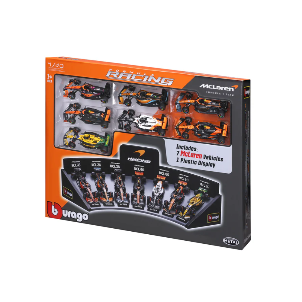 Bburago F1 Mclaren F1 Team Deluxe Gift Set With Display Stand (7-Car Set) 1/43 Scale Model