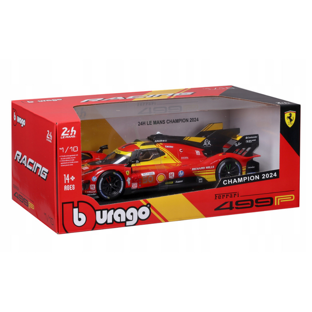 Bburago Ferrari Racing 499P Le Mans Hypercar 2024 AF Corse No.50 1/18 Scale Model