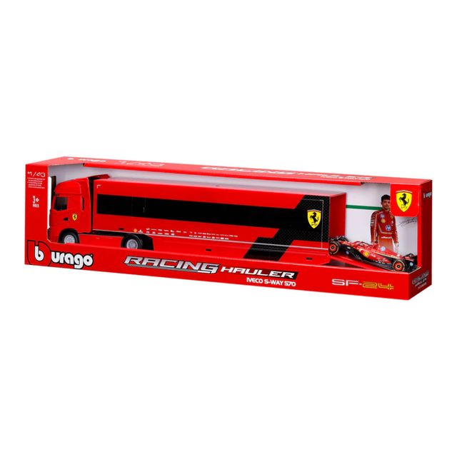 Bburago F1 Ferrari F1 Iveco S-Way 570 Racing Transporter with F1 Car 1/43 Scale Model Truck