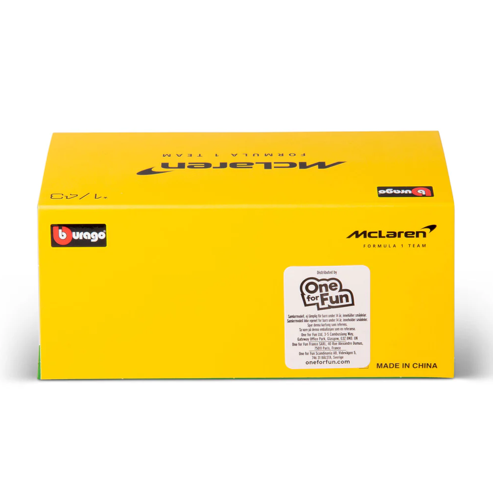 Bburago F1 McLaren F1 MCL38 2024 With Helmet - Oscar Piastri Special Ayrton Senna Livery 1/43 Scale Model