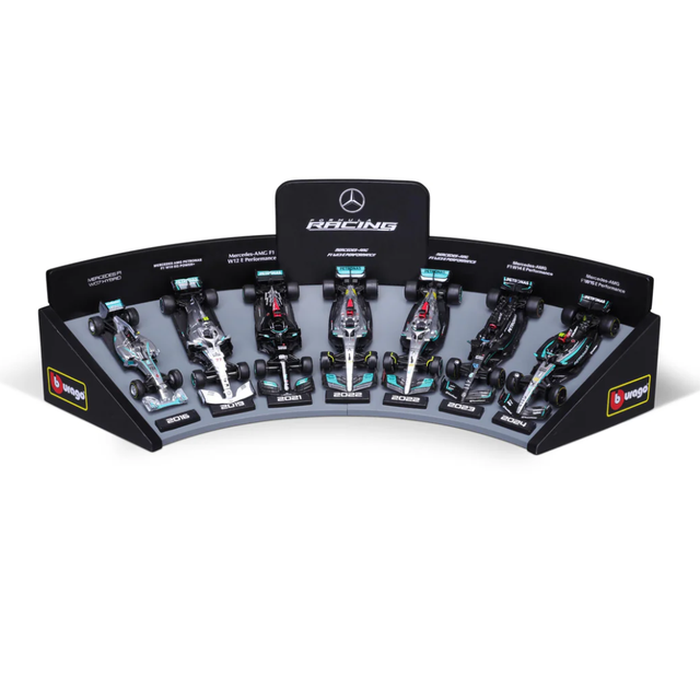 Bburago F1 Mercedes F1 Team AMG Deluxe Gift Set With Display Stand (7-Car Set) 1/43 Scale Model