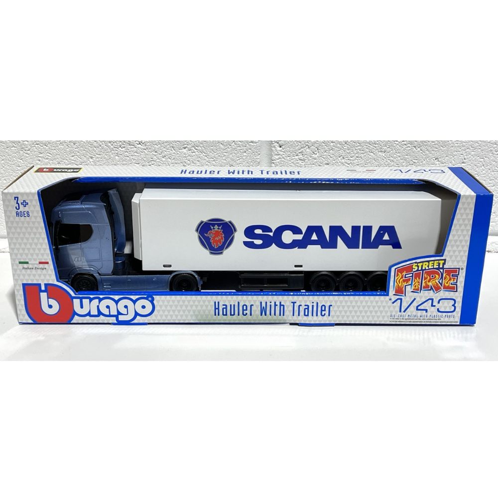 Bburago Street Fire Haulers With Trailer - Scania S730 1/43 Scale Model Truck