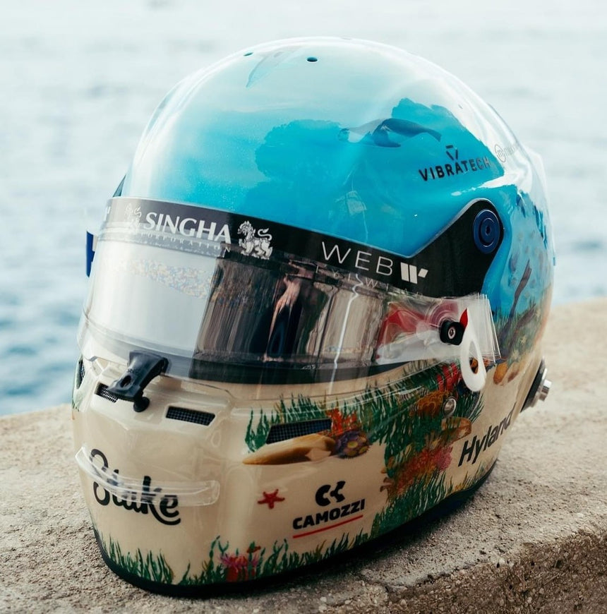 Spark Models Stake Kick Sauber F1 Team - Valtteri Bottas - Monaco GP 2024 1/5 Scale Mini Replica Helmet 5HF158