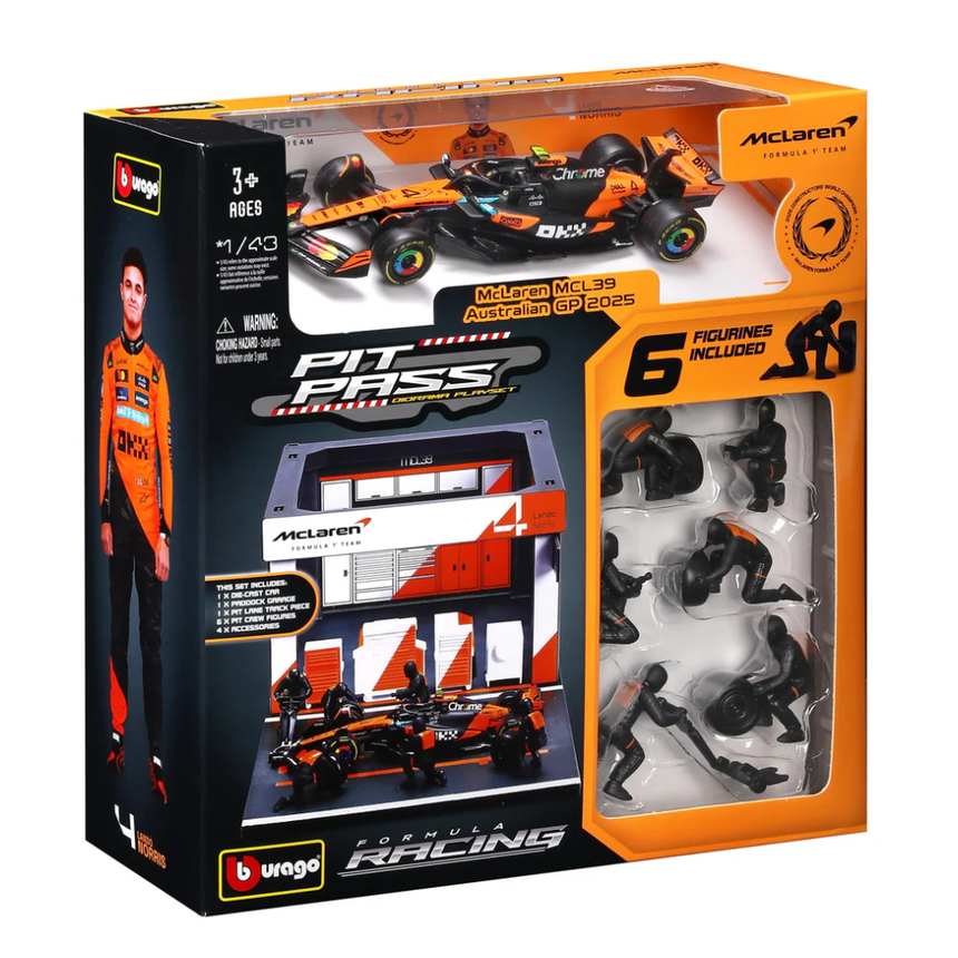 Bburago F1 McLaren F1 Team MCL39 Pit Pass Diorama Lando Norris 1/43 Scale Model