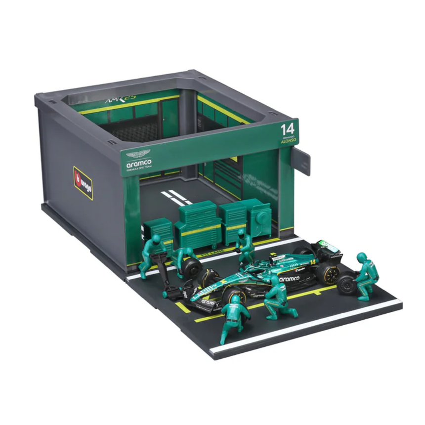 Bburago F1 Aston Martin F1 Team AMR25 Pit Pass Diorama Fernando Alonso 1/43 Scale Model